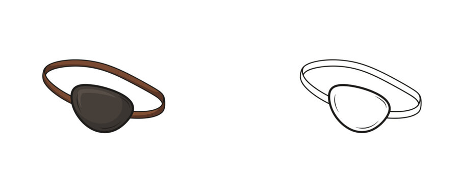 Pirate eye patch cartoon illustration in flat color and black line styles representing traditional buccaneer costume accessory and nautical sailor masquerade element