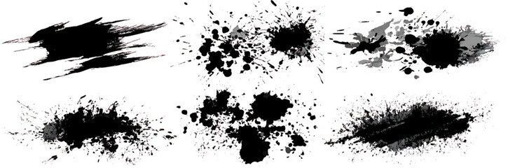 Obraz premium Black Ink Brush Strokes PNG, Abstract Grunge Paint Texture