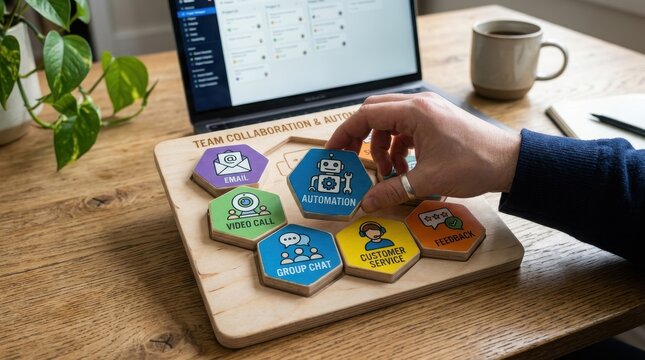Colorful cookies with tech icons on laptop keyboard