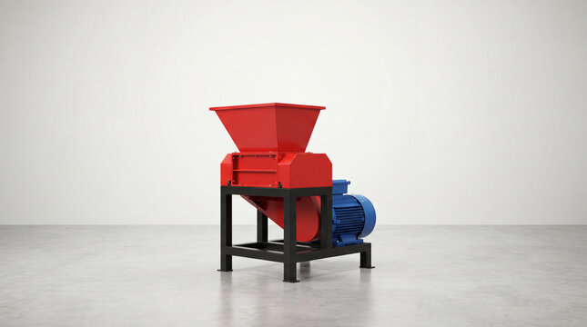 Modern industrial shredder and recycling machine for efficient waste management. Isolated on white studio background.