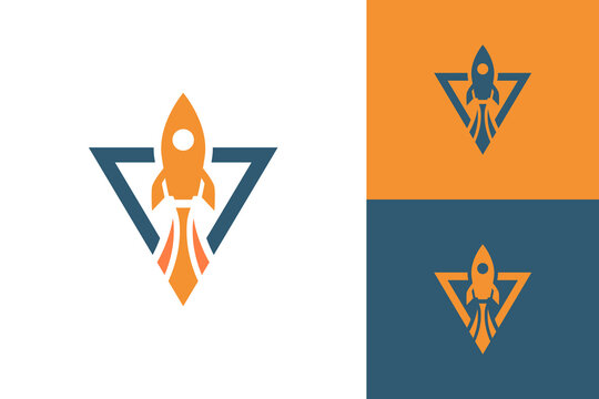 Rocket Ship And Triangle Breakthrough Launch For Technology Startup Logo Icon Design
