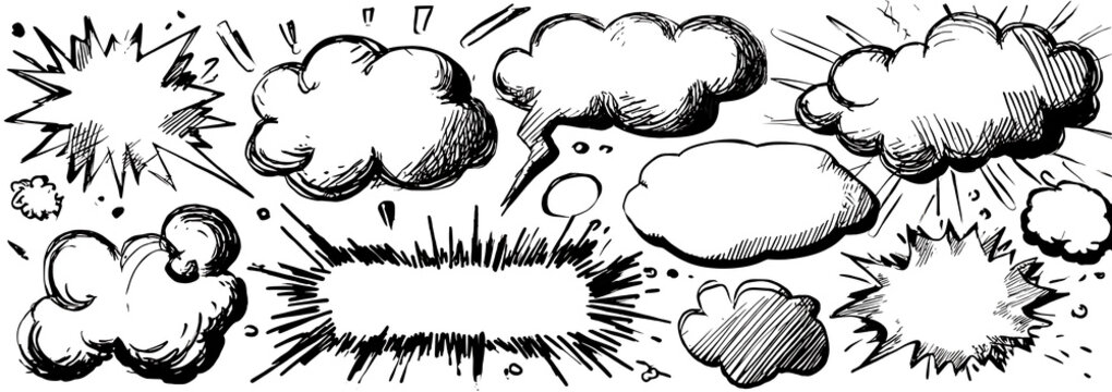 Artistic dialogue balloons with grunge charcoal texture PNG