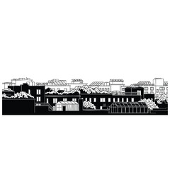 Obraz premium Urban city landscape with rooftop gardens and solar panels.