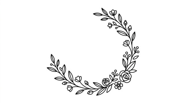 Delicate floral wreath illustration with leaves and roses.