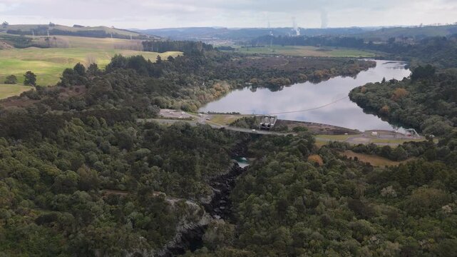 Aerial Wide View Aratiatia Dam Reservoir Waikato River Taupo New Zealand