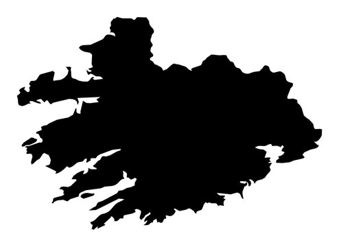 A contour map of South-West Region. Irish region silhouette