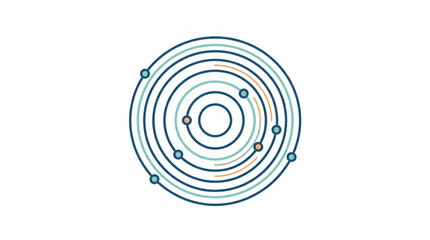 Abstract circular diagram with orbiting elements. © Ramdani