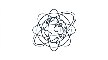 Abstract globe with orbiting lines representing global connection and technology. © Ramdani