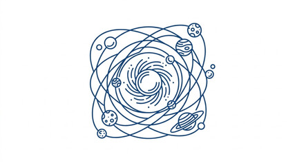 Cosmic vortex with planets and stars in orbit illustration. © Ramdani