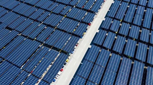 Aerial Floating Solar Farm Urban Reservoir Drone Shot &mdash; Floating PV Top View