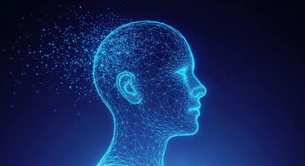 Obraz premium Digital human head made of glowing particles illustration