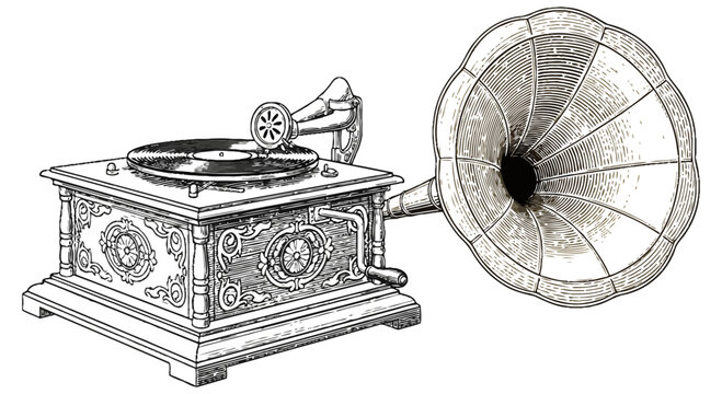 Vintage gramophone with horn speaker in detailed vector illustration design