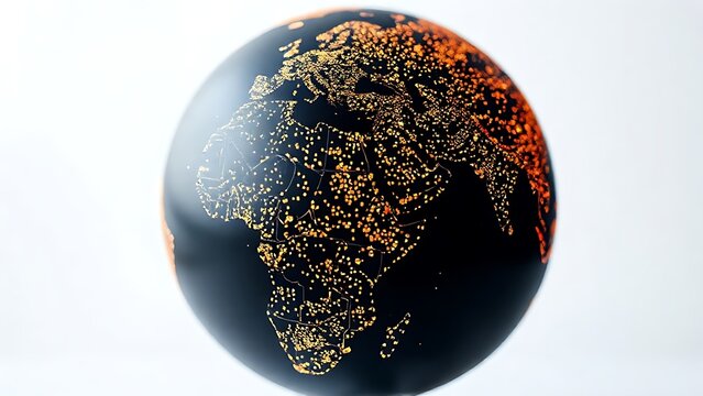 A globe model covered with countless tiny glowing dots representing cities.
