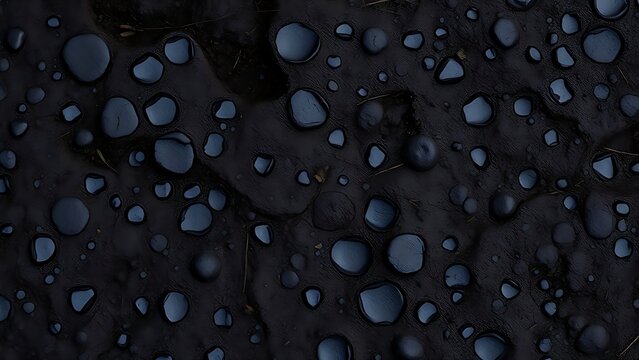 Moist dark soil covered in small holes from earthworm activity, macro view.