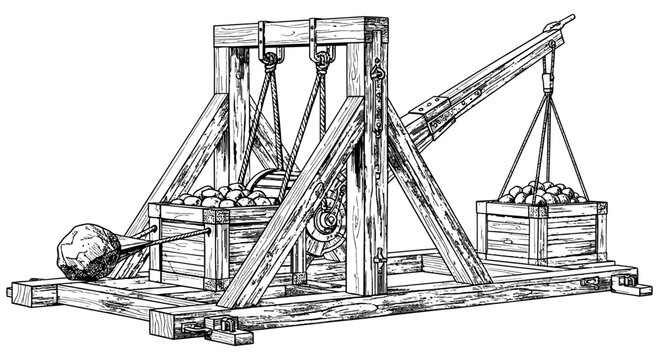 Medieval trebuchet siege engine vector illustration