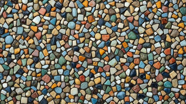 Mosaic artwork made of tiny colored fragments forming a cohesive pattern.