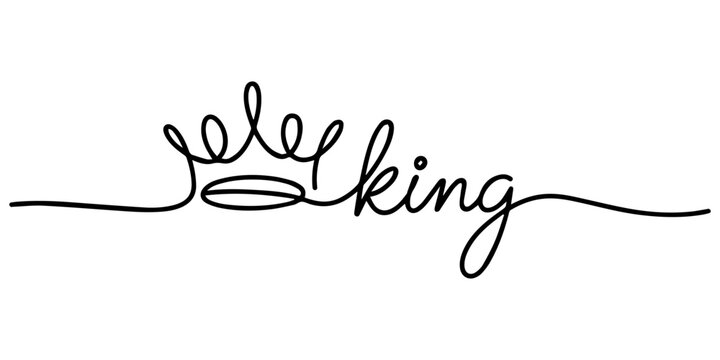 Continuous One line drawing of Crown. Representing monarchy with a basic crown shape.King word - continuous one line with word. Minimalistic drawing of phrase illustration. a royal crown symbol for.