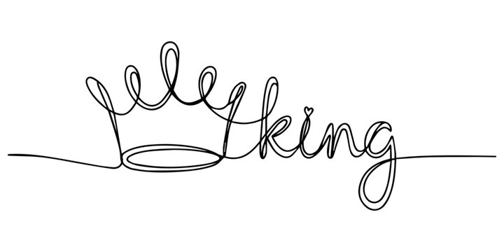 Continuous One line drawing of Crown. Representing monarchy with a basic crown shape.King word - continuous one line with word. Minimalistic drawing of phrase illustration. a royal crown symbol for.