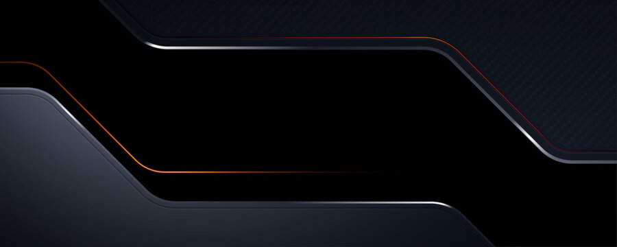 Dark metallic gaming banner background with orange neon glowing light lines