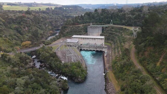 Aerial Aratiatia Hydro Power Station Surge Tank Waikato River New Zealand