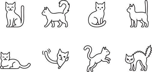 Obraz premium Cats in various walking and pouncing movement line icons