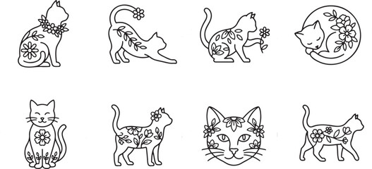 Fototapeta premium Elegant cats decorated with floral patterns and blossoms