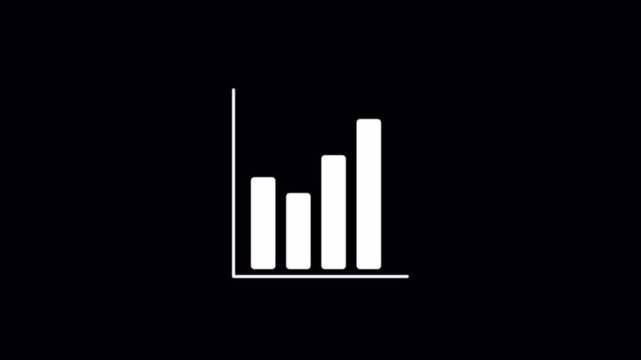 Animated white business bar chart with rising line graph and financial analytics isolated on black background, 4k business motion graphics video