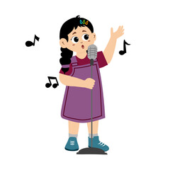 Fototapeta premium Little girl singing with a happy smile. Vector illustration.