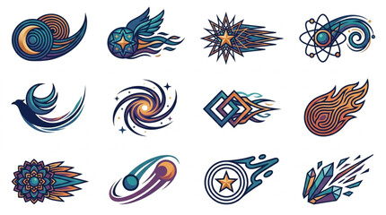 Cosmic celestial abstract icons and symbols collection. © iwan