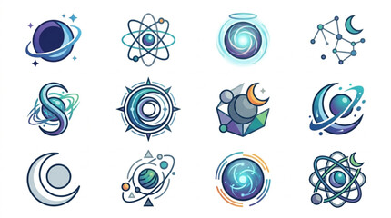 Cosmic Celestial Icons Set Abstract Science Symbols. © iwan