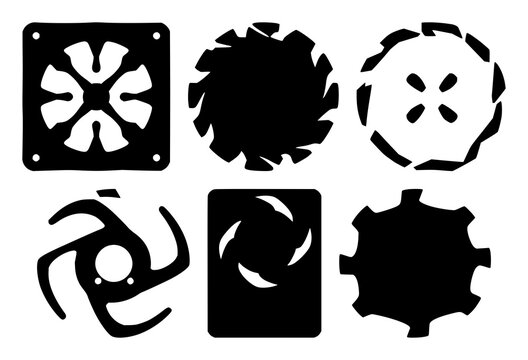 Edge server blade icon set with solid black graphic on crisp white background featuring server blade, edge computing, data center with silhouette and monochrome