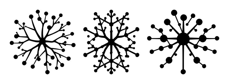 Neural network set with branching nodes displayed as solid black icons on white background featuring data visualization, computer science, tech illustration with vector graphics and line art