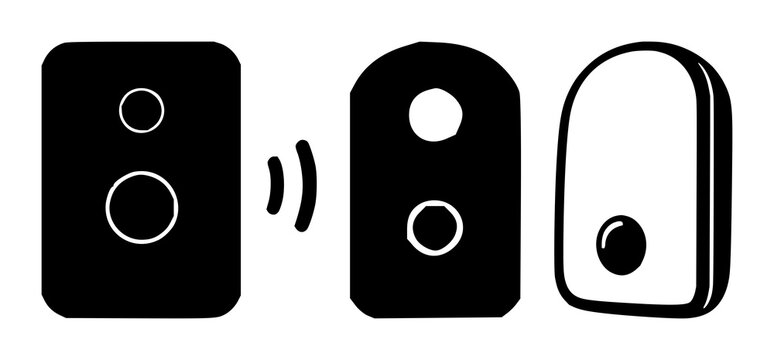 Doorbell set with solid icon on white background featuring doorbell icon, black icon, simple vector with minimalist and line art