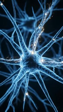 Intricate Neuron Structure With Synaptic Connections Rendered In Blue, Highlighting Neural Pathways And Nervous System Biology