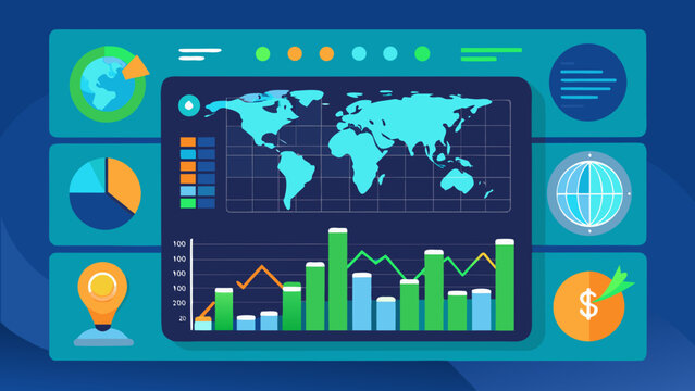 infographic elements with world map and charts