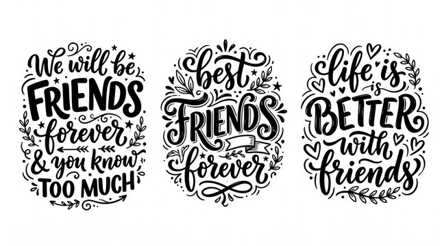 Friendship quotes collection hand lettered typography for social media merchandise