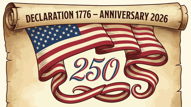 United States 250th Anniversary Scroll Banner Illustration