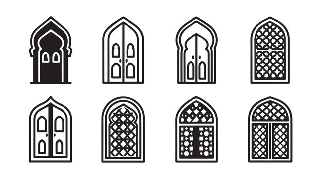 Ornate Islamic archway and window silhouettes in clean vector art style