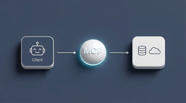 Minimal MCP server and protocol network diagram with AI agent, cloud and database workflow
