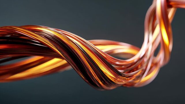Flowing Copper Wire with Smooth Curves and Vibrant Shine Effect