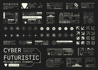 Plakat Set of Micrographic element Futuristic UI Cyber Futuristic technology Collection
