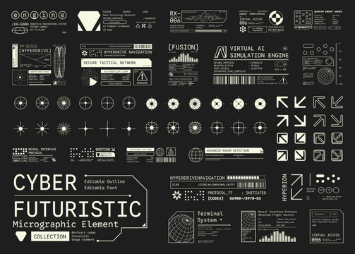 Set of Micrographic element Futuristic UI Cyber Futuristic technology Collection