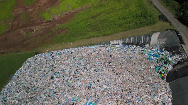 Aerial Bora Bora Landfill Plastic Bottles Mountain Road French Polynesia