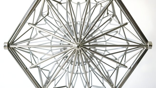 Geometric structure of interlocking metal bars in partial extension, radial pattern.