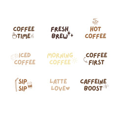Obraz premium Coffee Words Doodle Set Colorful Hand Lettering Cafe Typography Text