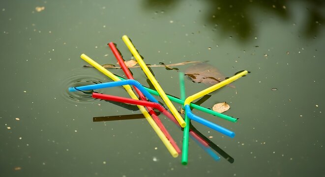 colorful plastic straws polluting water