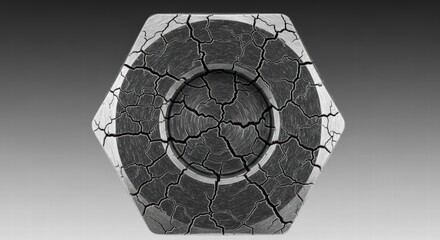 Fototapeta premium Extreme macro shot of a cracked hexagonal bolt head showing material fatigue