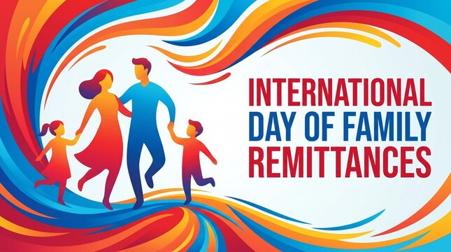 Colorful abstract illustration celebrating international day of family remittances with stylized figures and vibrant waves
