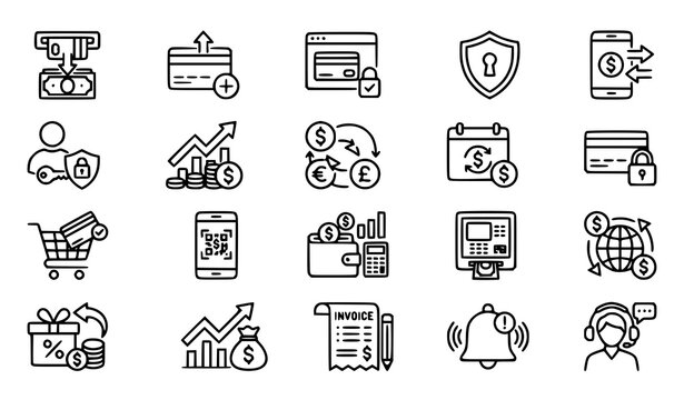 Banking And Credit Card Line Icons Editable Stroke Finance Payment Vector Pack