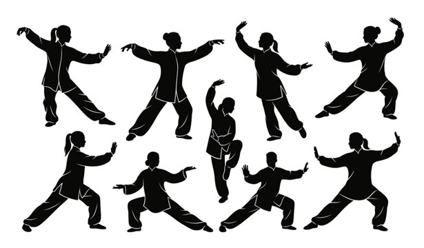 Tai Chi vector silhouette illustration isolated on white background